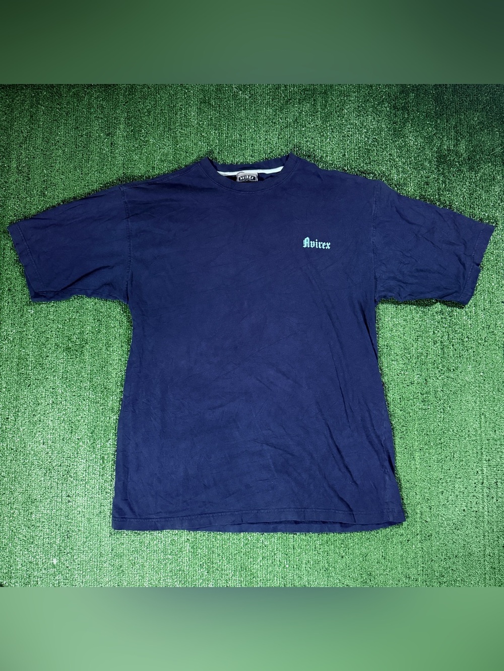 Y2K Mens Avirex Logo Graphic T-Shirt Navy Blue Large
